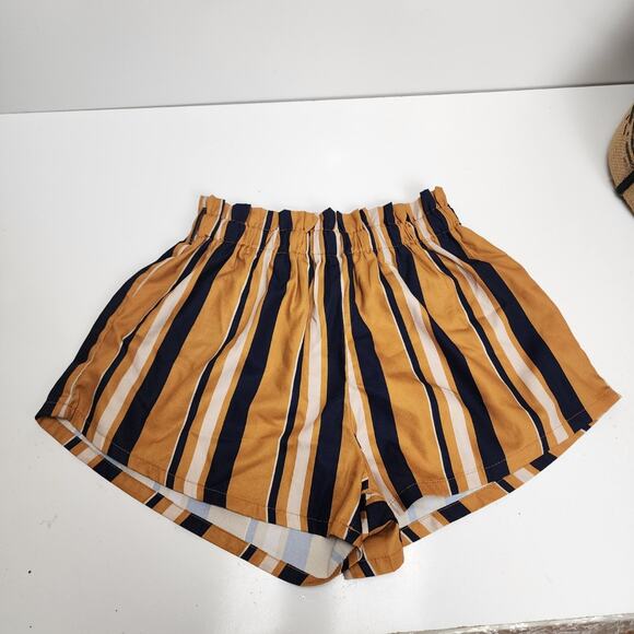 SHEIN Gold & Navy Belt Loops Paper Bag Elastic Waist Shorts Women's Size XS - Picture 1 of 3